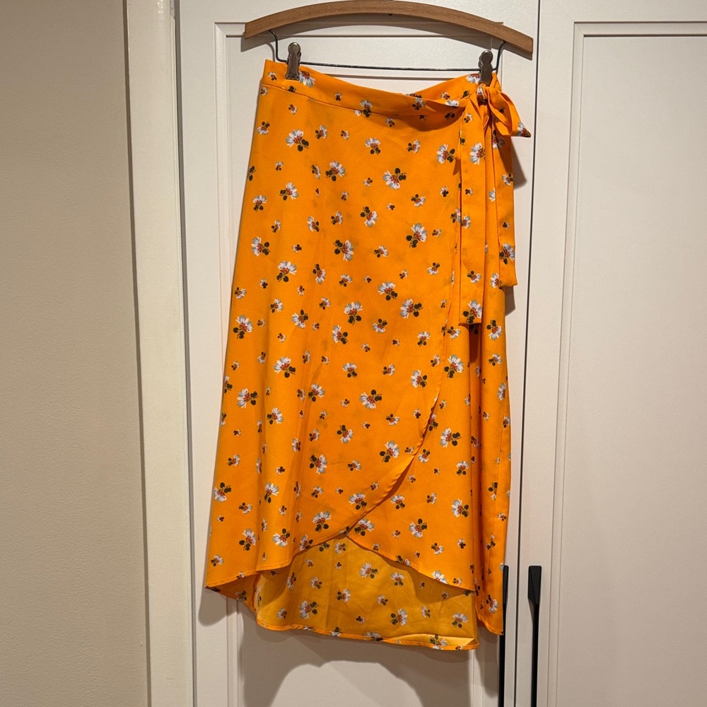 LOFT Asymmetrical Floral Wrap Skirt in Orange